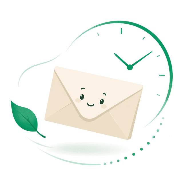 A friendly envelope and a gentle clock — polite reminders, not pressure